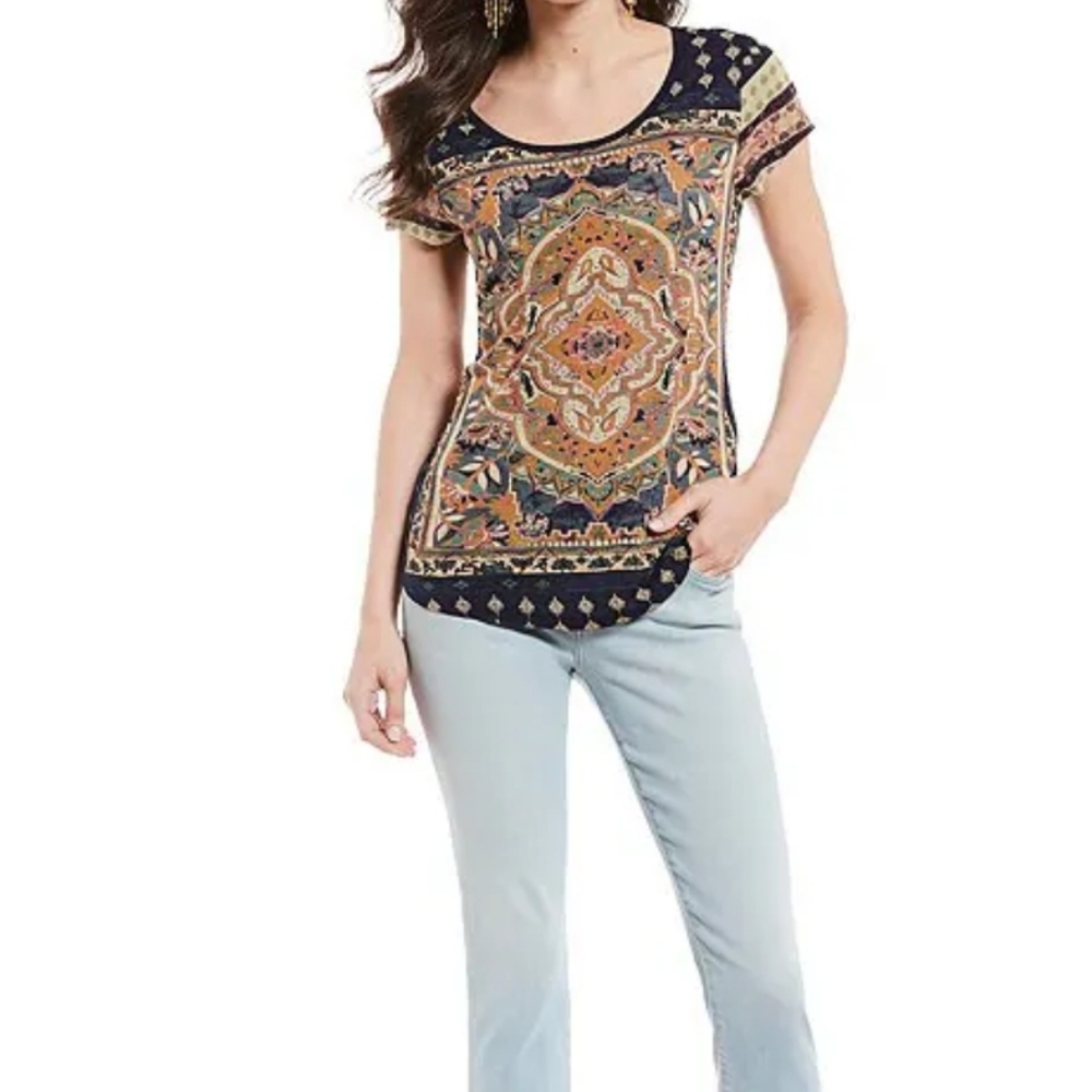 Lucky Brand T Shirt Persian Carpet Graphic Scoop Neck Size 1X